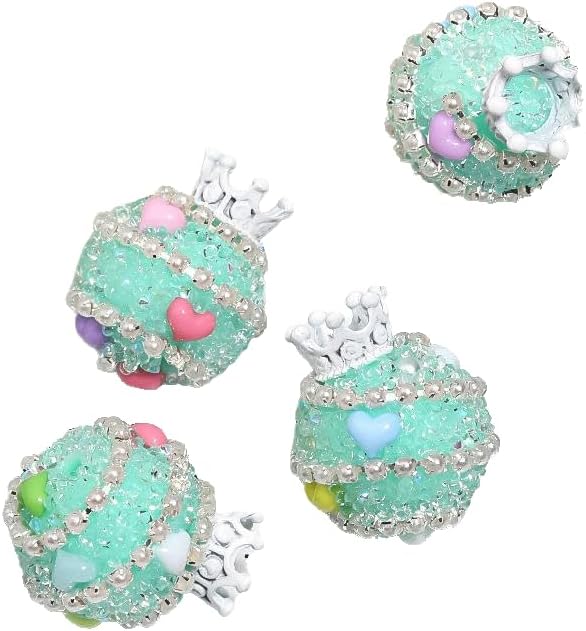 Rhinestone Focal Beads for Pens, 24 * 19MM Mixd Color Crystal Crown Round Shape Diamond Chunky Glitter Beads for Keychain Beadable Pen Jewelry Brcelets Making, Pet Necklace Accessories