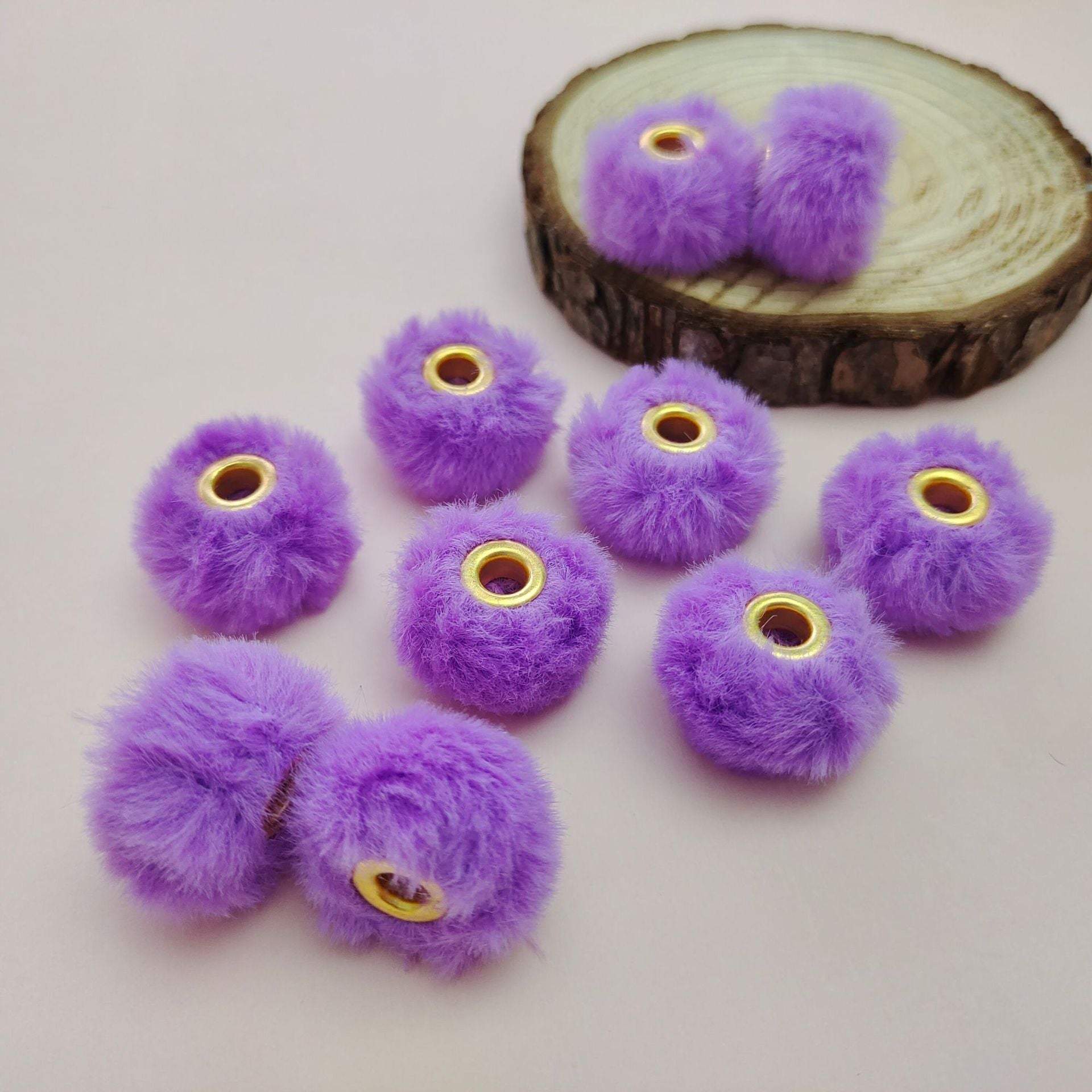 100PCS Fluffy Faux Fur Pom Poms Beads Mixed Color Soft Fuzzy Puff Spacer Beads for DIY Pens Jewelry Bracelet Garland Headband Keychain Handicrafts Craft Accessories Gift Supplies