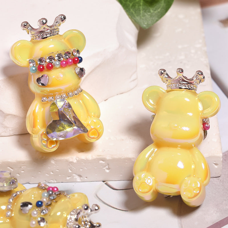 Cute Crown Bear Through-Hole Beads, DIY Phone Charm, Bag Chain and Jewelry Making Accessories
