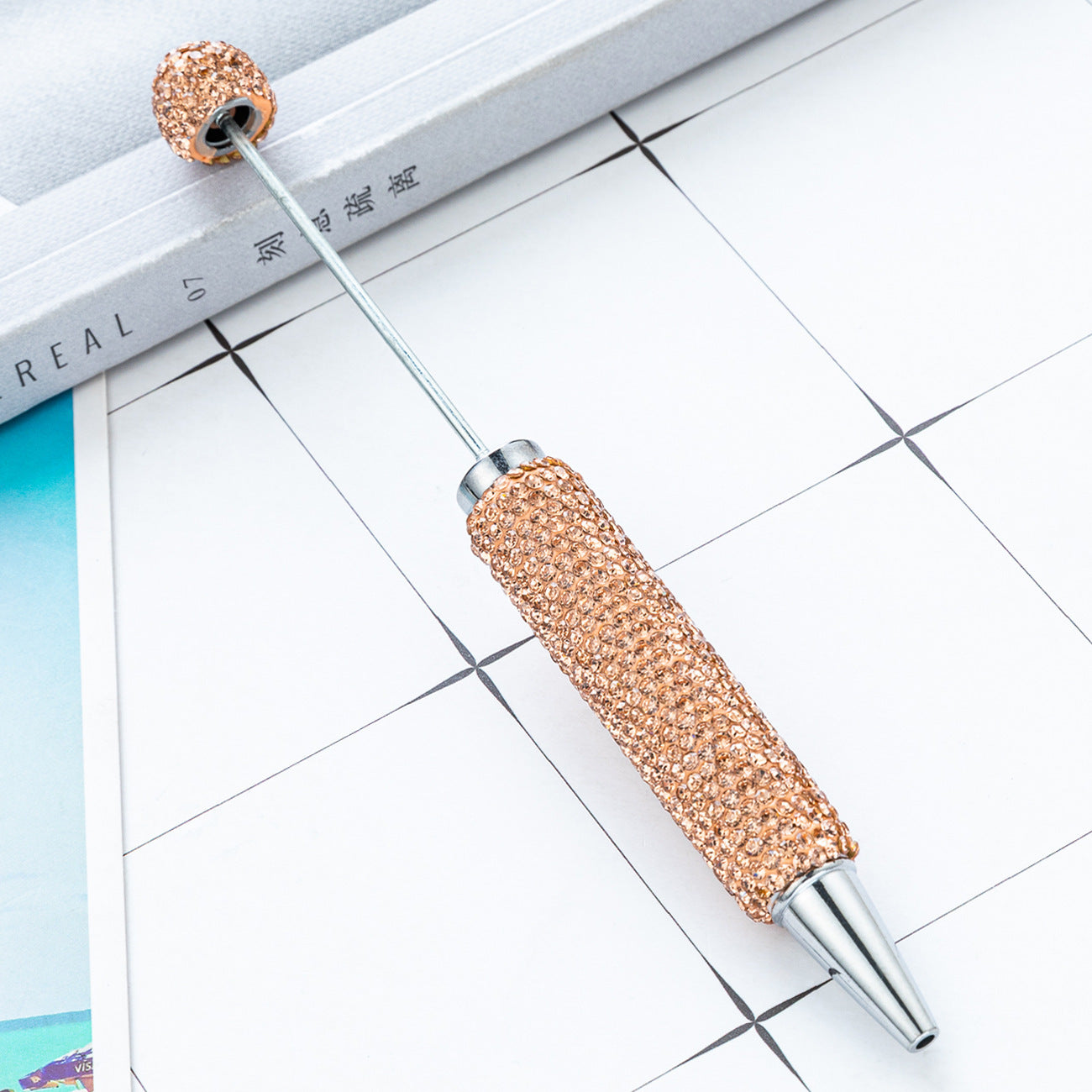 Creative DIY Full-Diamond Beaded Ballpoint Pen, Multicolor Plastic Beaded Pen, Handmade Diamond-Embedded Beaded Pen