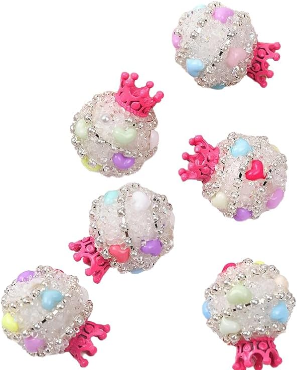Rhinestone Focal Beads for Pens, 24 * 19MM Mixd Color Crystal Crown Round Shape Diamond Chunky Glitter Beads for Keychain Beadable Pen Jewelry Brcelets Making, Pet Necklace Accessories