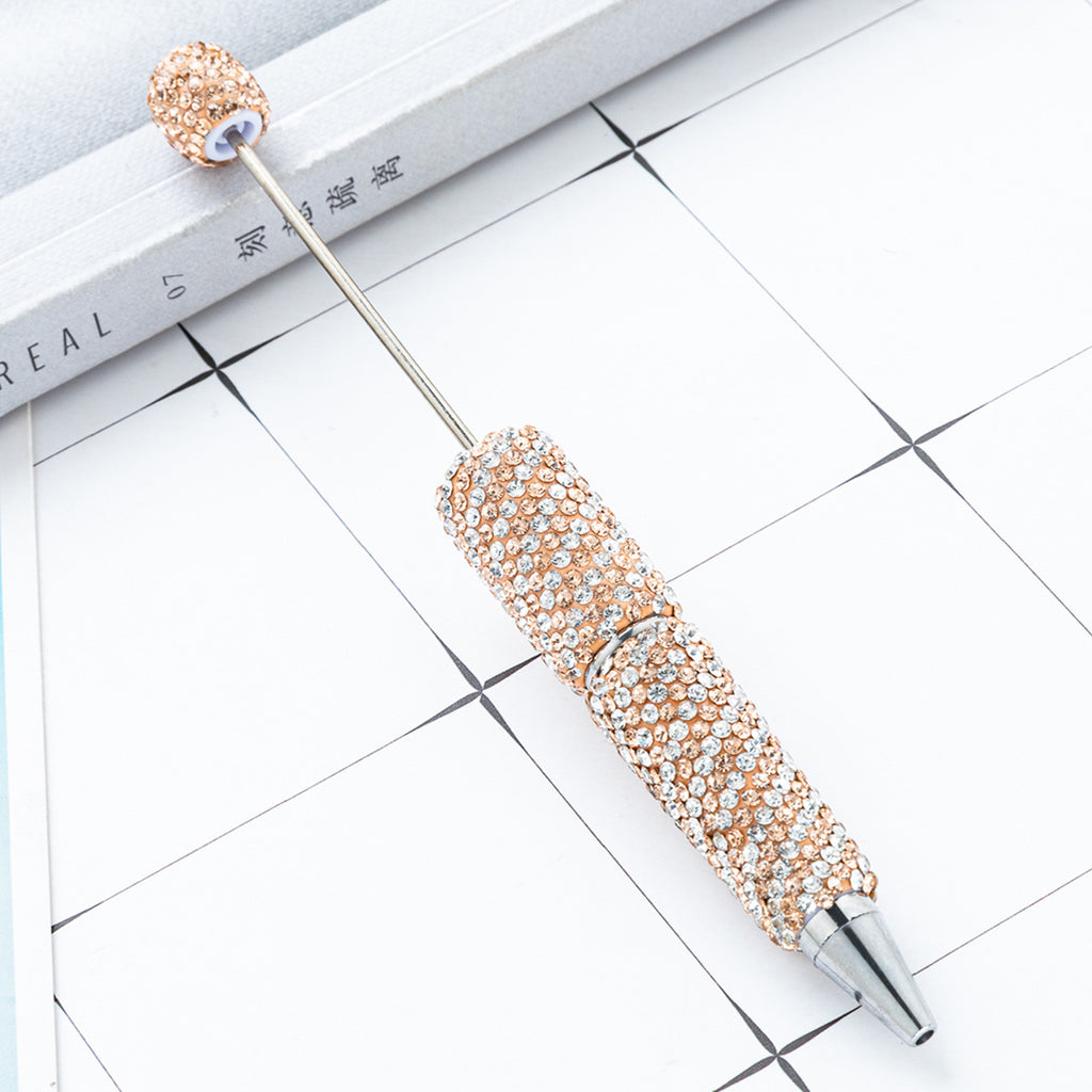 Creative DIY Striped Full-Rhinestone Beaded Ballpoint Pen, Multicolor Plastic Bead Pen, Handmade Rhinestone Bead Pen