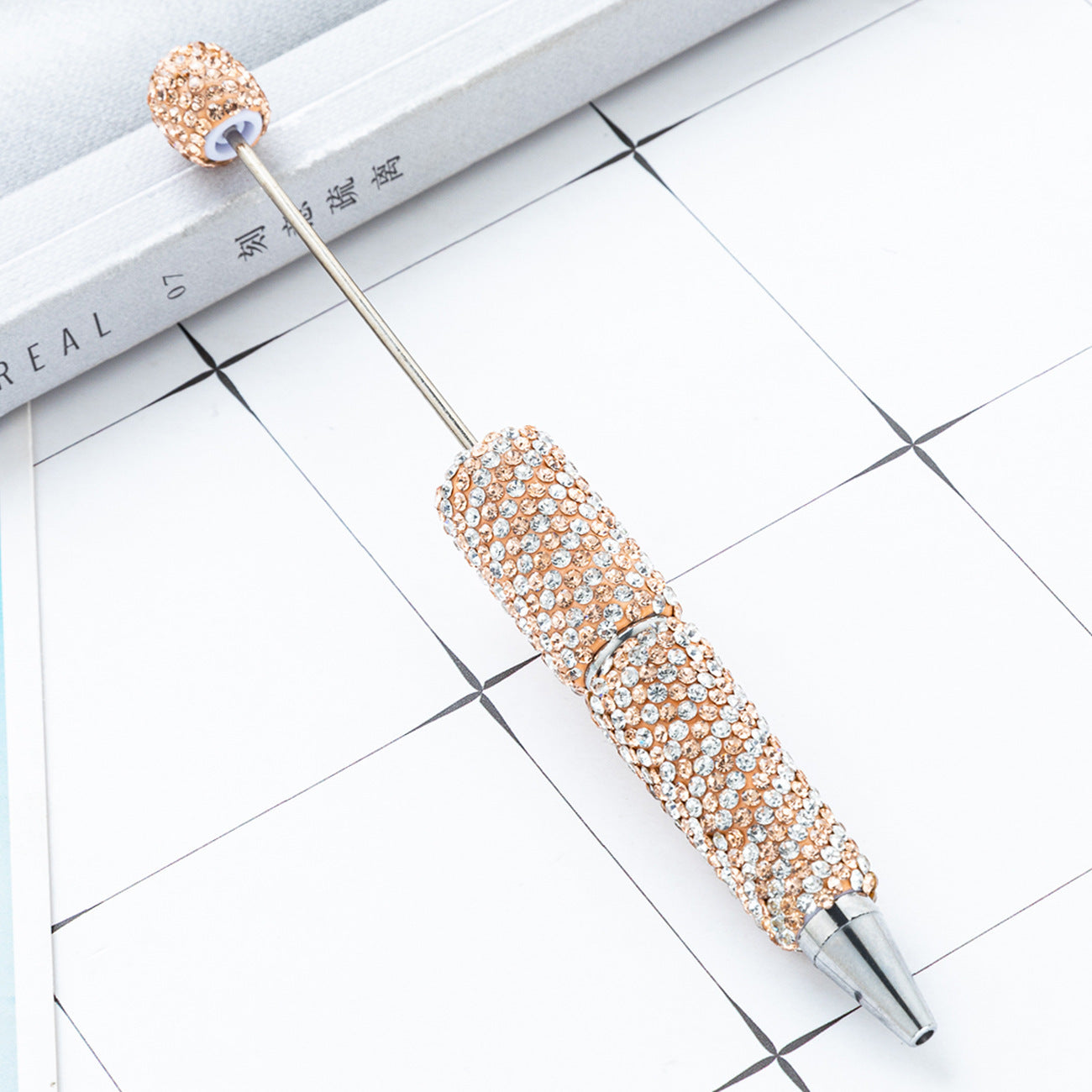 Creative DIY Striped Full-Rhinestone Beaded Ballpoint Pen, Multicolor Plastic Bead Pen, Handmade Rhinestone Bead Pen