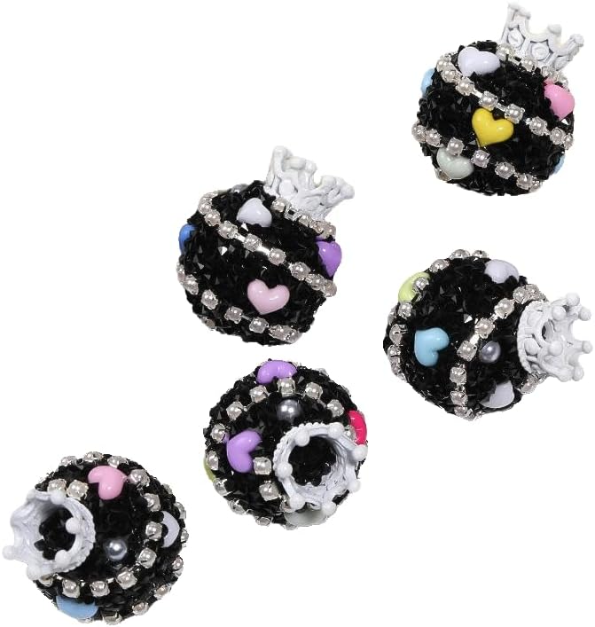 Rhinestone Focal Beads for Pens, 24 * 19MM Mixd Color Crystal Crown Round Shape Diamond Chunky Glitter Beads for Keychain Beadable Pen Jewelry Brcelets Making, Pet Necklace Accessories