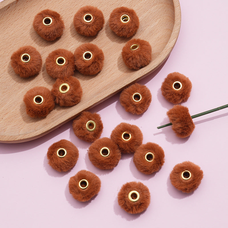 100PCS Fluffy Faux Fur Pom Poms Beads Mixed Color Soft Fuzzy Puff Spacer Beads for DIY Pens Jewelry Bracelet Garland Headband Keychain Handicrafts Craft Accessories Gift Supplies