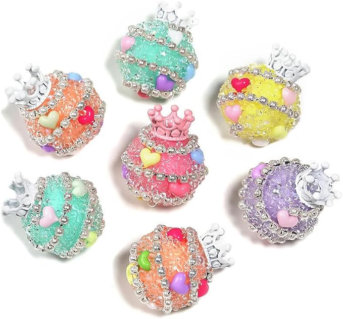 Rhinestone Focal Beads for Pens, 24 * 19MM Mixd Color Crystal Crown Round Shape Diamond Chunky Glitter Beads for Keychain Beadable Pen Jewelry Brcelets Making, Pet Necklace Accessories