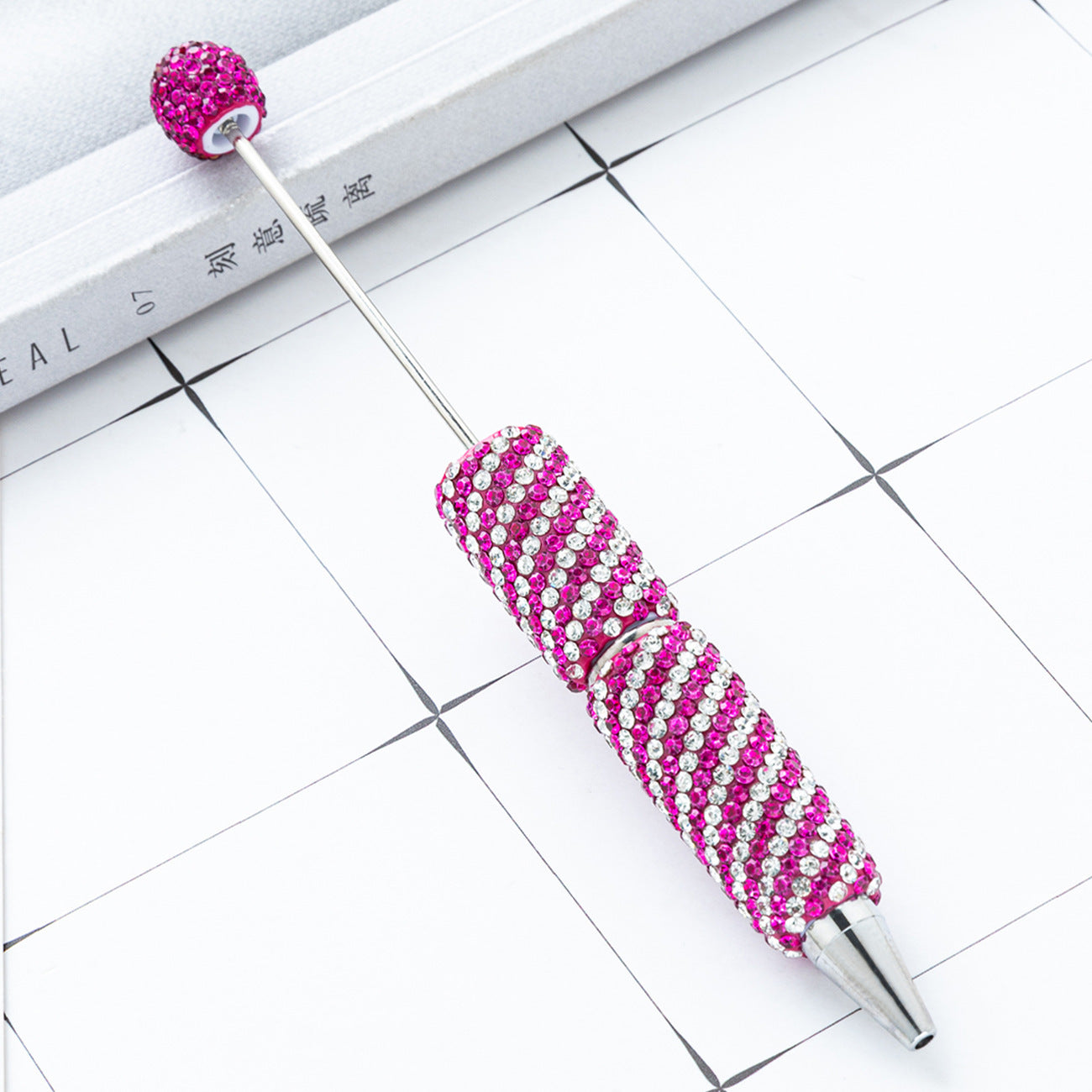 Creative DIY Striped Full-Rhinestone Beaded Ballpoint Pen, Multicolor Plastic Bead Pen, Handmade Rhinestone Bead Pen
