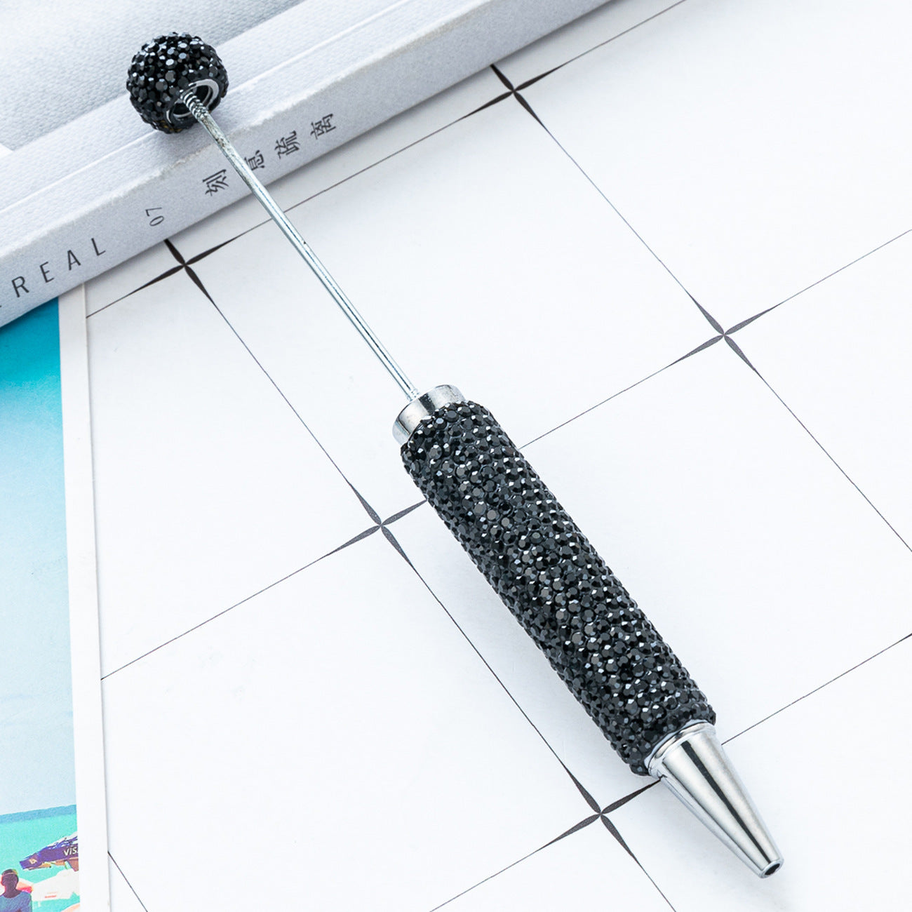 Creative DIY Full-Diamond Beaded Ballpoint Pen, Multicolor Plastic Beaded Pen, Handmade Diamond-Embedded Beaded Pen