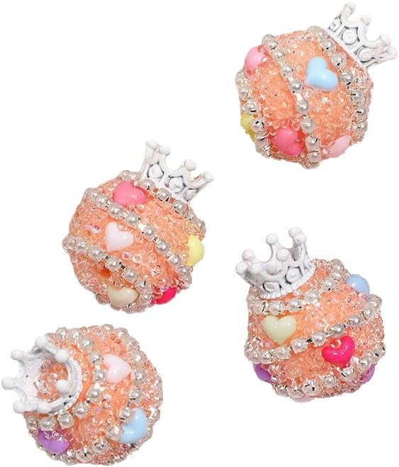 Rhinestone Focal Beads for Pens, 24 * 19MM Mixd Color Crystal Crown Round Shape Diamond Chunky Glitter Beads for Keychain Beadable Pen Jewelry Brcelets Making, Pet Necklace Accessories