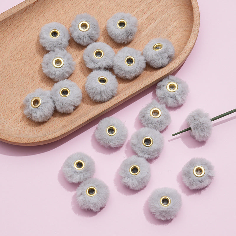 100PCS Fluffy Faux Fur Pom Poms Beads Mixed Color Soft Fuzzy Puff Spacer Beads for DIY Pens Jewelry Bracelet Garland Headband Keychain Handicrafts Craft Accessories Gift Supplies