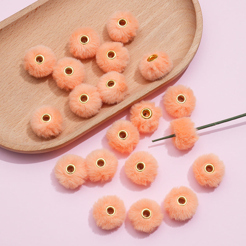 100PCS Fluffy Faux Fur Pom Poms Beads Mixed Color Soft Fuzzy Puff Spacer Beads for DIY Pens Jewelry Bracelet Garland Headband Keychain Handicrafts Craft Accessories Gift Supplies