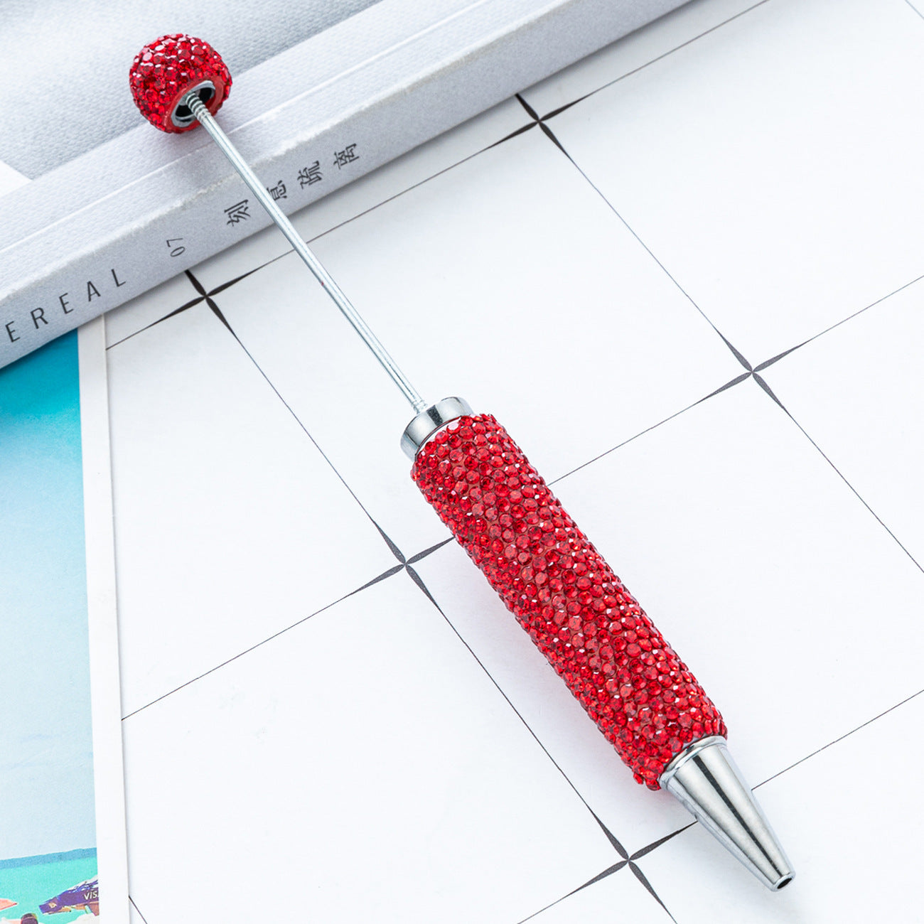 Creative DIY Full-Diamond Beaded Ballpoint Pen, Multicolor Plastic Beaded Pen, Handmade Diamond-Embedded Beaded Pen
