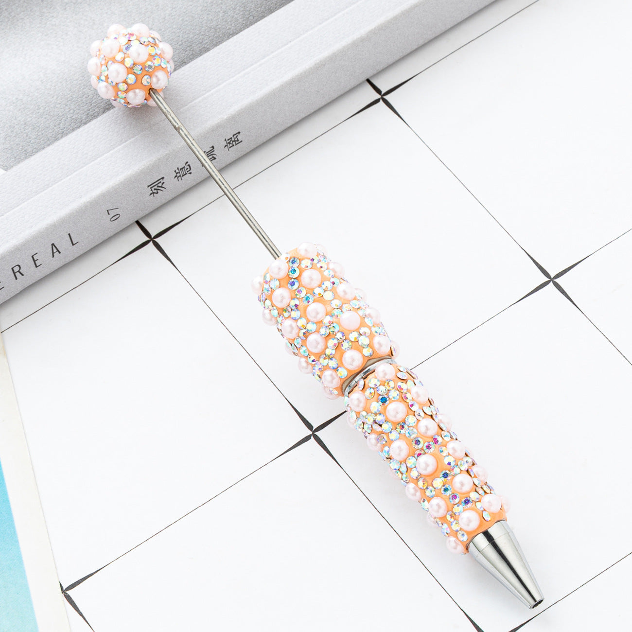 DIY Pearl Beaded Ballpoint Pens, Handmade Rhinestone Bead Pens with Colorful Spinning Beads for Girls and Craft Lovers