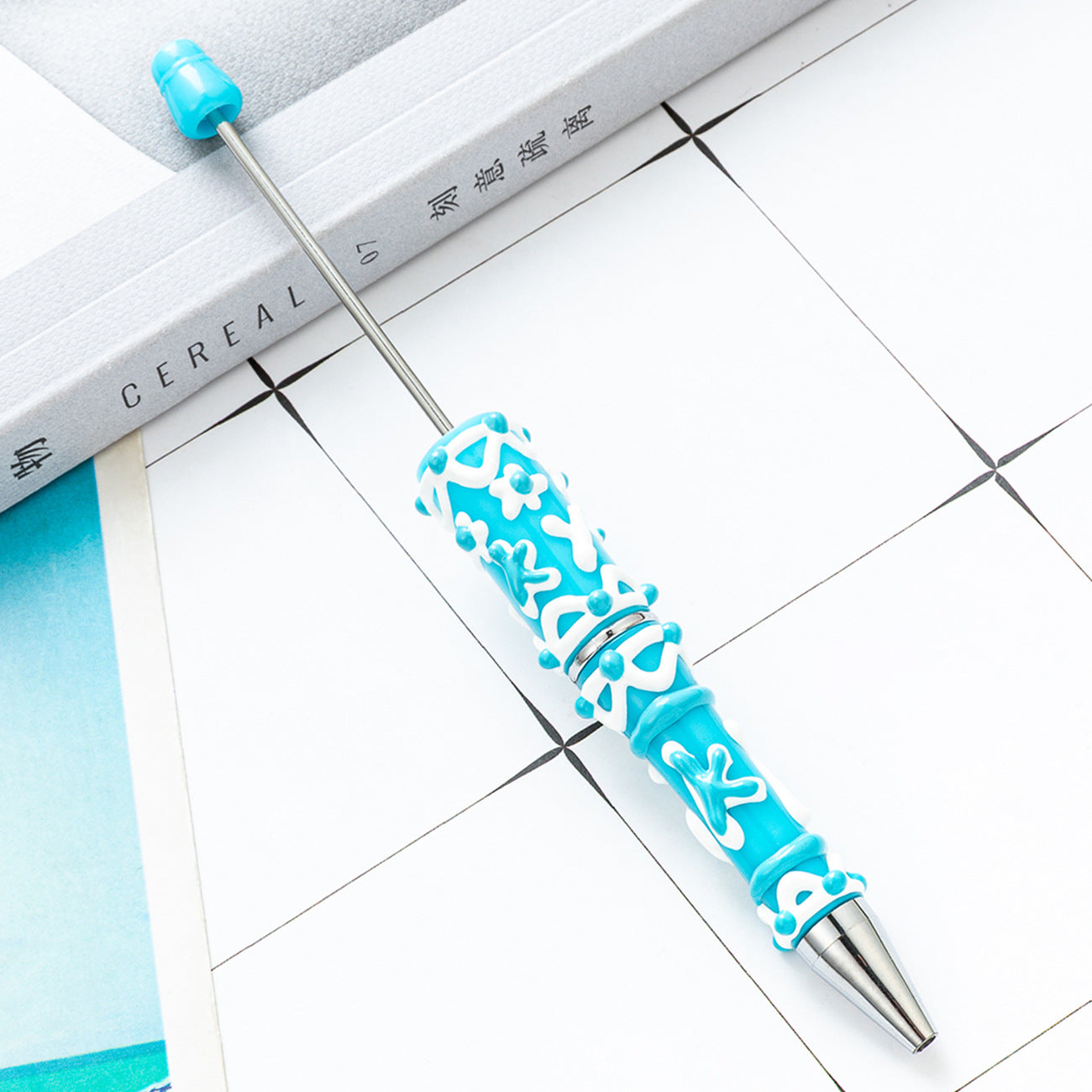 Cute DIY Beaded Ballpoint Pens with Creamy Hand-Drawn Design, Plastic Bead Pens for Girls and Craft Lovers