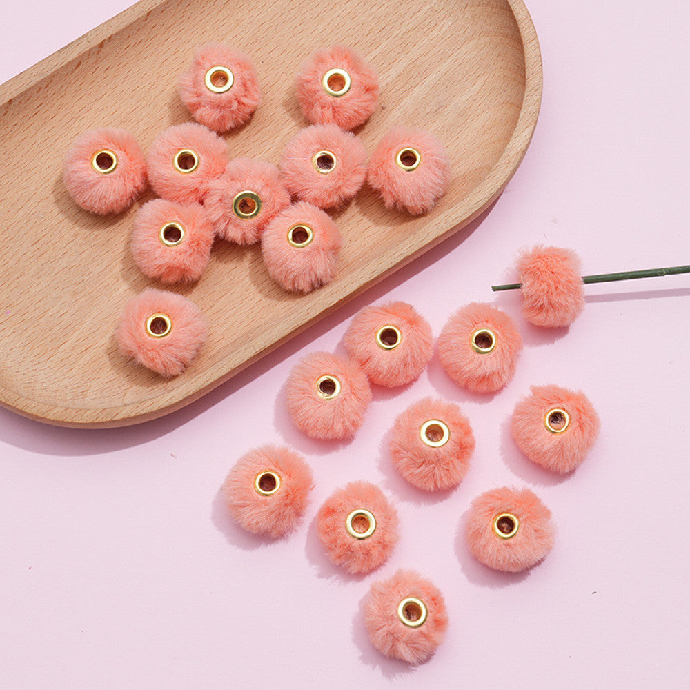 100PCS Fluffy Faux Fur Pom Poms Beads Mixed Color Soft Fuzzy Puff Spacer Beads for DIY Pens Jewelry Bracelet Garland Headband Keychain Handicrafts Craft Accessories Gift Supplies