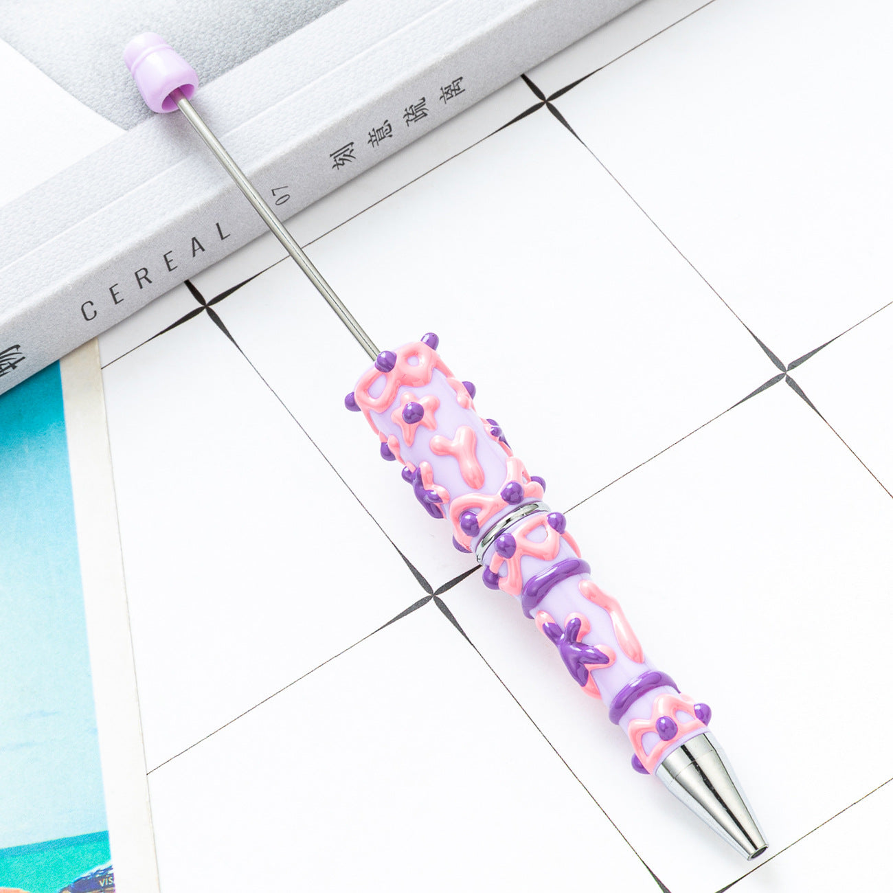 Cute DIY Beaded Ballpoint Pens with Creamy Hand-Drawn Design, Plastic Bead Pens for Girls and Craft Lovers