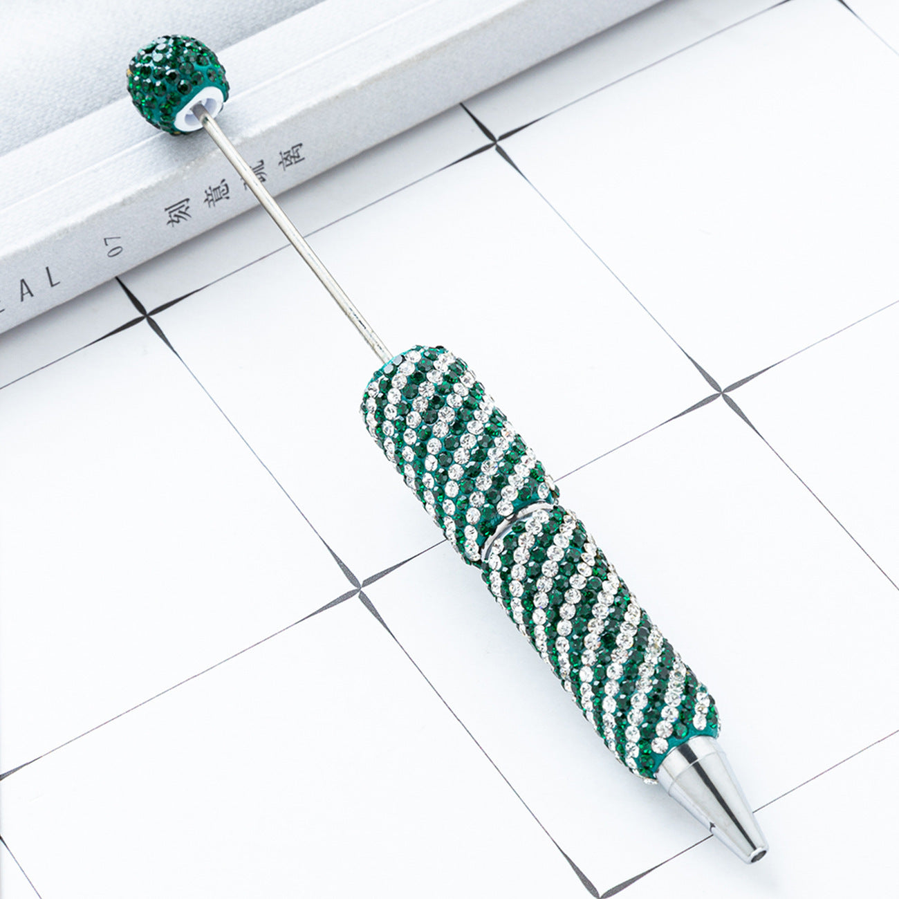 Creative DIY Striped Full-Rhinestone Beaded Ballpoint Pen, Multicolor Plastic Bead Pen, Handmade Rhinestone Bead Pen