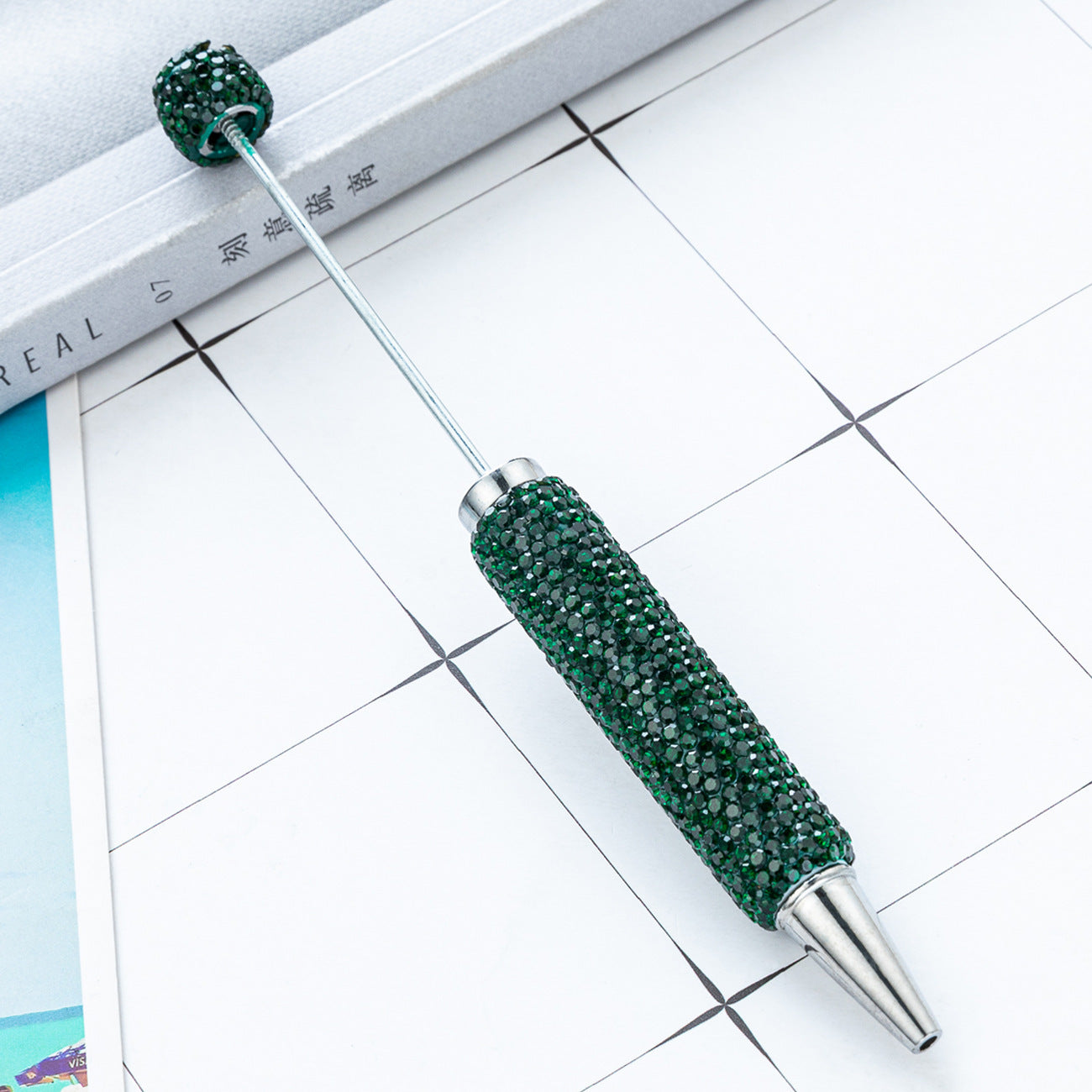 Creative DIY Full-Diamond Beaded Ballpoint Pen, Multicolor Plastic Beaded Pen, Handmade Diamond-Embedded Beaded Pen