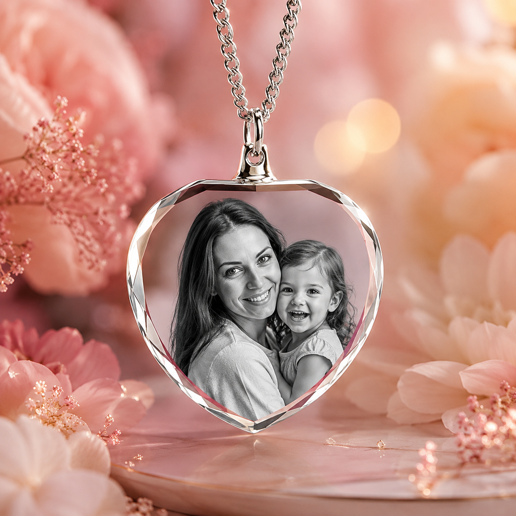 3D Crystal Photo, Personalized Necklace Gift, Custom Mothers Day Gifts for Mom, Women, Wife