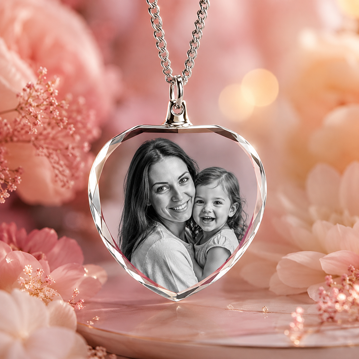 3D Crystal Photo, Personalized Necklace Gift, Custom Mothers Day Gifts for Mom, Women, Wife