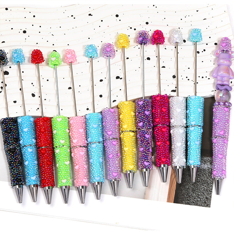 Cute Heart Bubble Beaded Ballpoint Pens, Sparkly Rhinestone Bead Pens with Fashionable DIY Beads for Girls and Craft Lovers