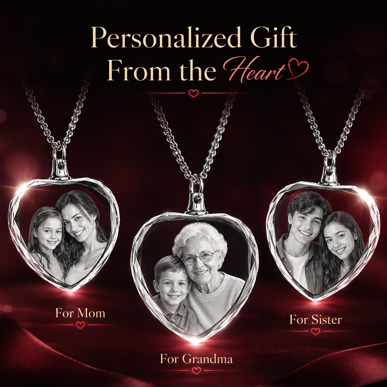 3D Crystal Photo, Personalized Necklace Gift, Custom Mothers Day Gifts for Mom, Women, Wife