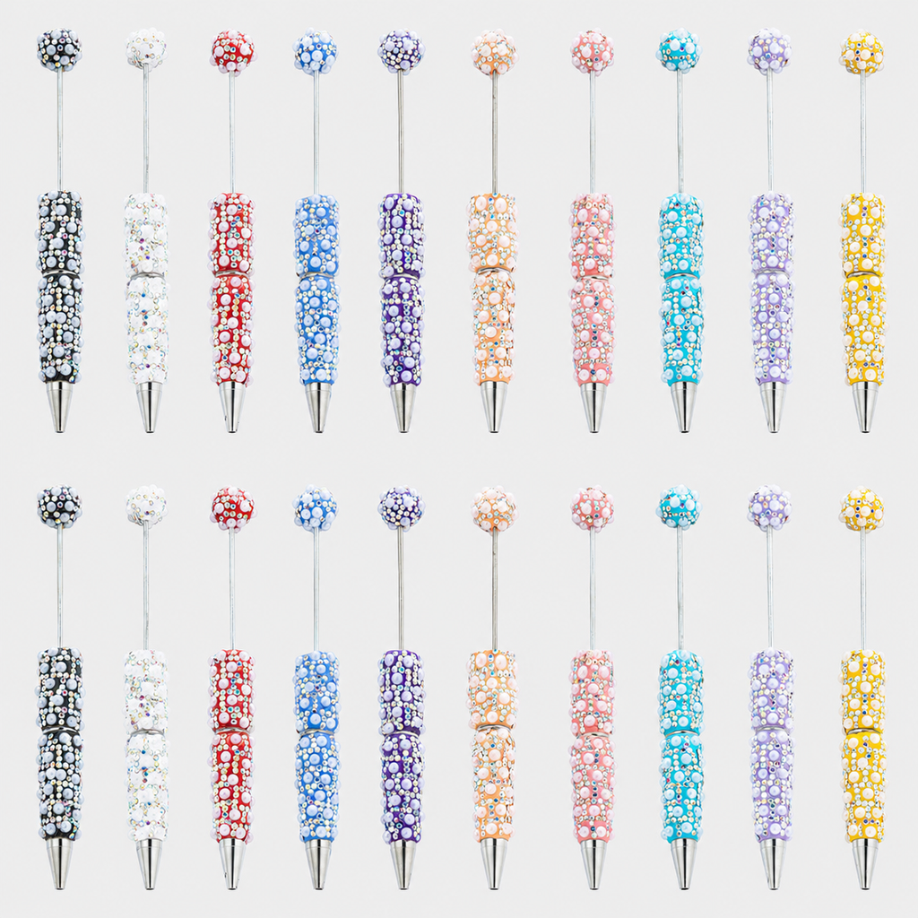 DIY Pearl Beaded Ballpoint Pens, Handmade Rhinestone Bead Pens with Colorful Spinning Beads for Girls and Craft Lovers
