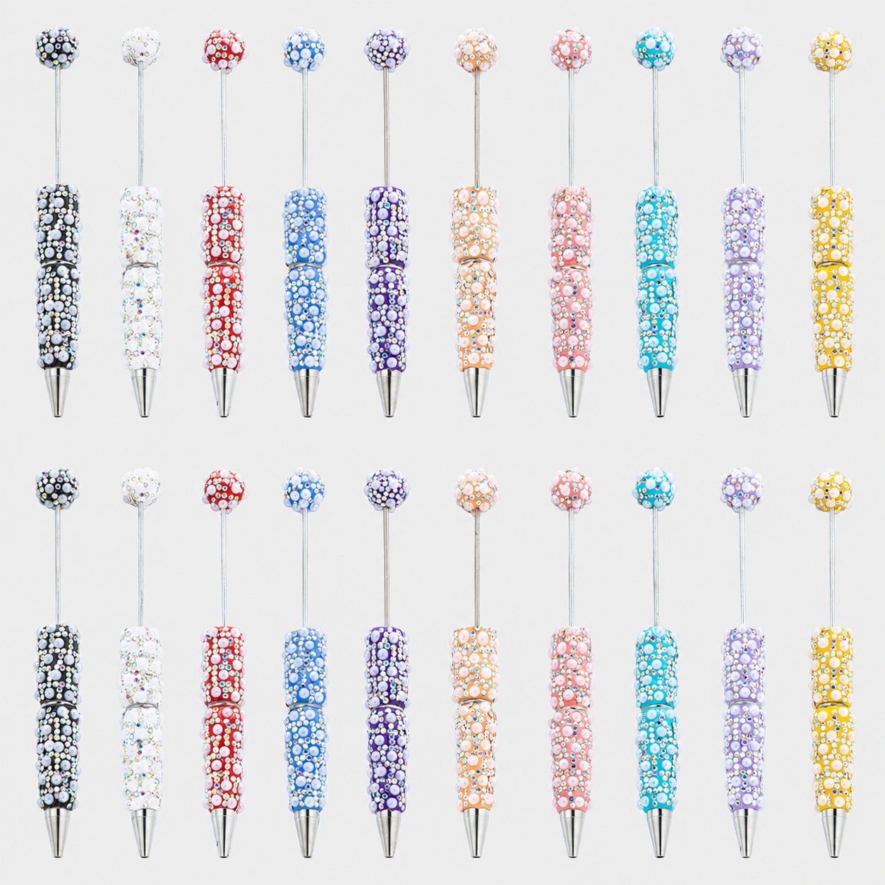 DIY Pearl Beaded Ballpoint Pens, Handmade Rhinestone Bead Pens with Colorful Spinning Beads for Girls and Craft Lovers