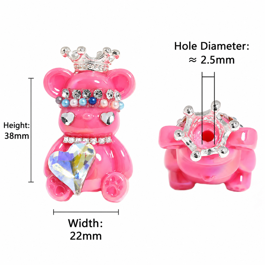Cute Crown Bear Through-Hole Beads, DIY Phone Charm, Bag Chain and Jewelry Making Accessories