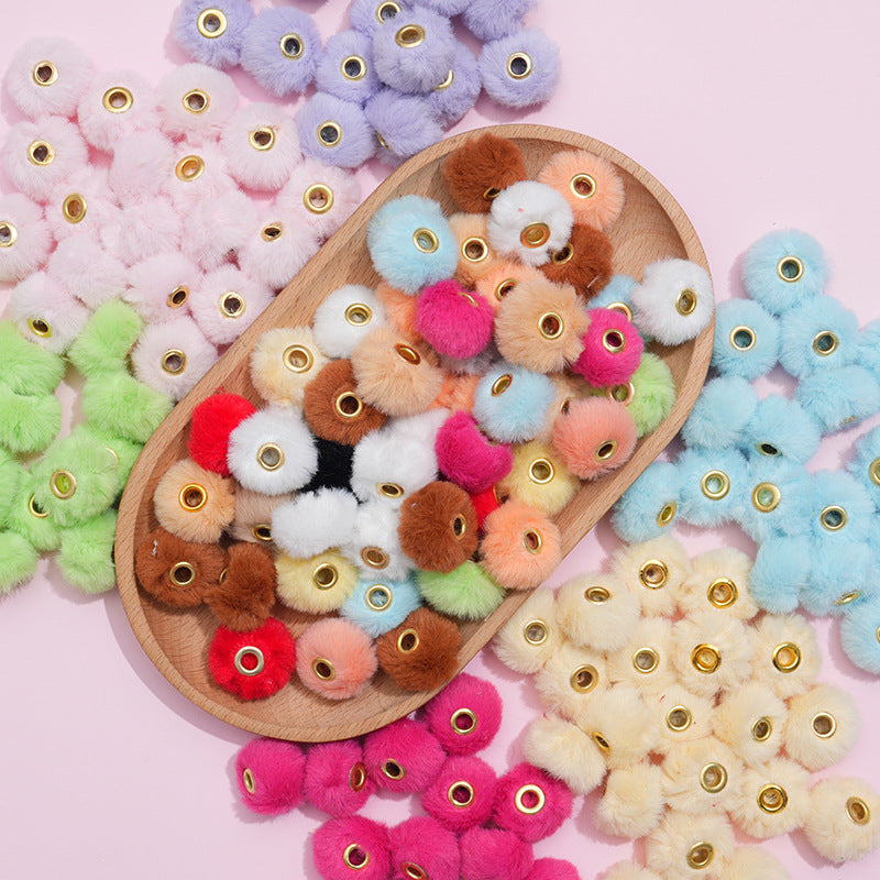 100PCS Fluffy Faux Fur Pom Poms Beads Mixed Color Soft Fuzzy Puff Spacer Beads for DIY Pens Jewelry Bracelet Garland Headband Keychain Handicrafts Craft Accessories Gift Supplies