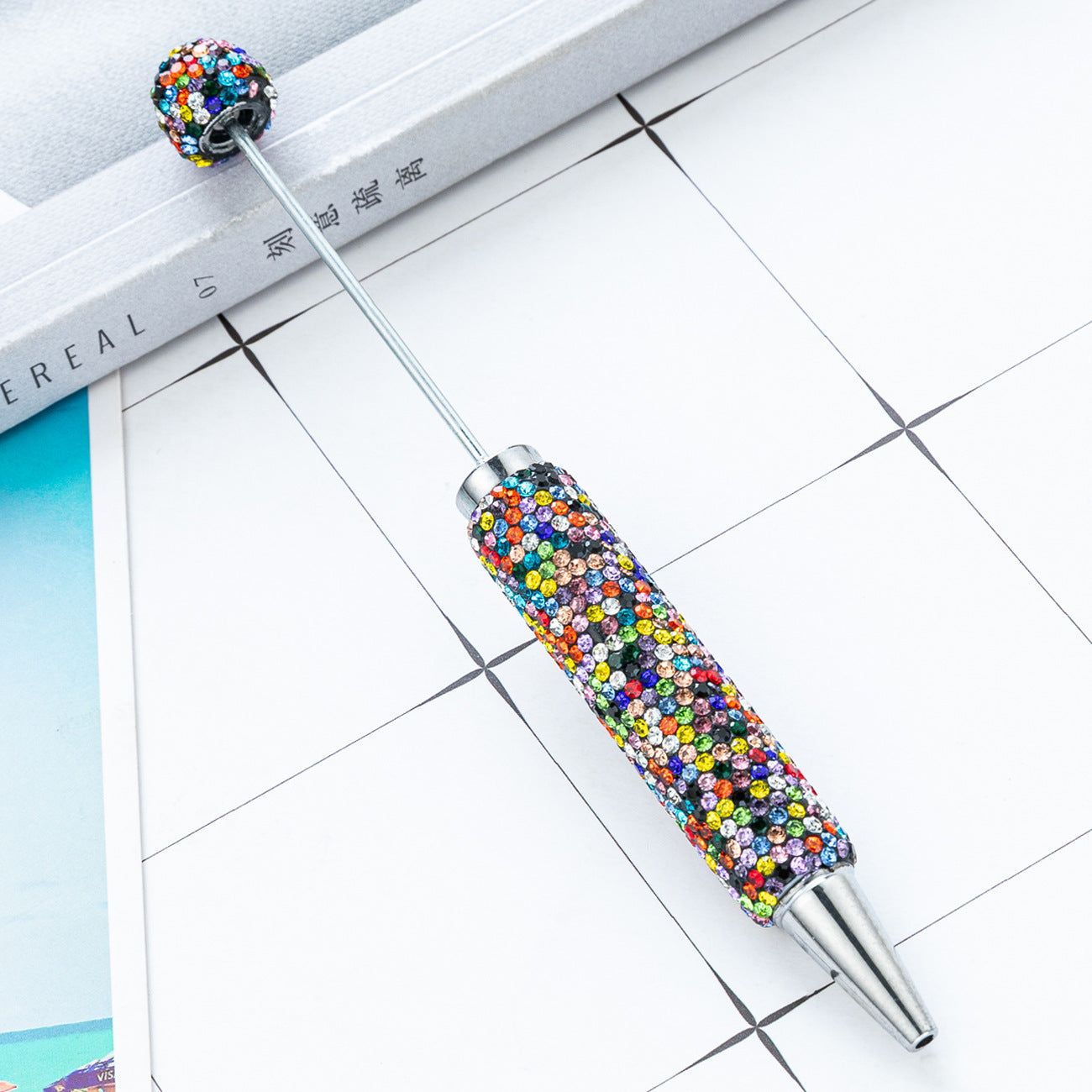 Creative DIY Full-Diamond Beaded Ballpoint Pen, Multicolor Plastic Beaded Pen, Handmade Diamond-Embedded Beaded Pen