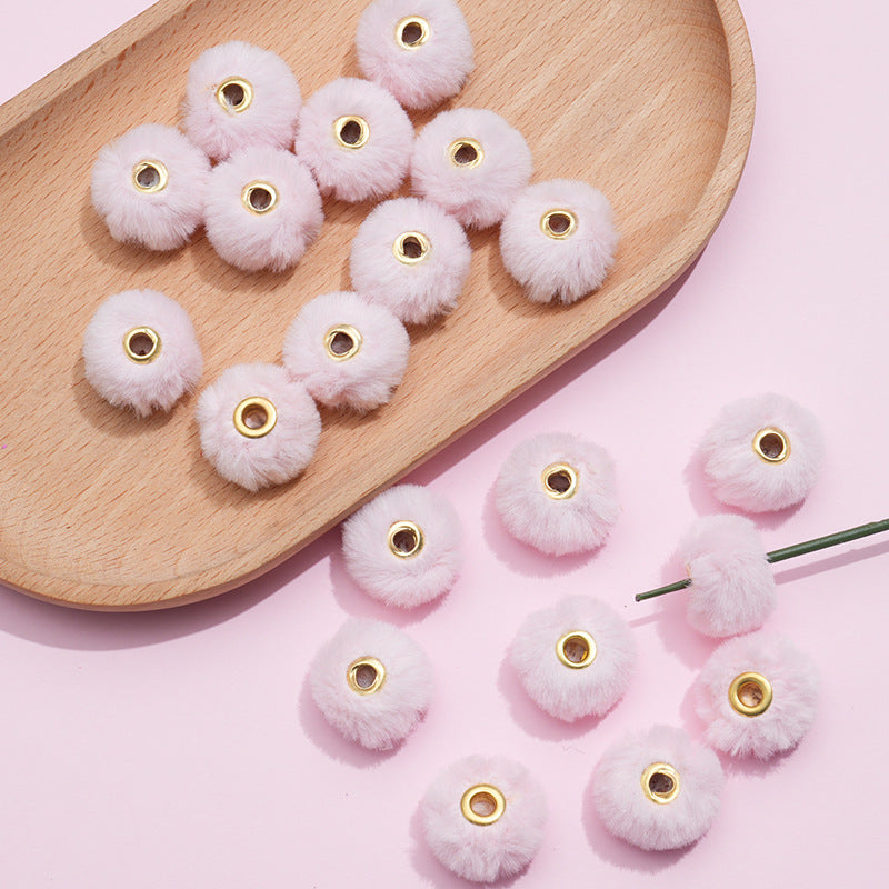 100PCS Fluffy Faux Fur Pom Poms Beads Mixed Color Soft Fuzzy Puff Spacer Beads for DIY Pens Jewelry Bracelet Garland Headband Keychain Handicrafts Craft Accessories Gift Supplies