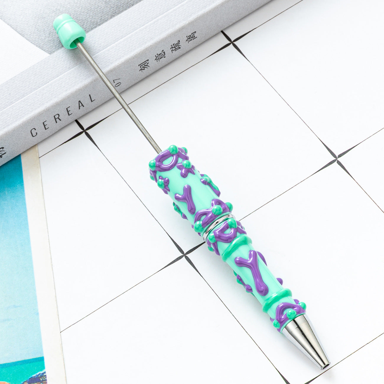 Cute DIY Beaded Ballpoint Pens with Creamy Hand-Drawn Design, Plastic Bead Pens for Girls and Craft Lovers