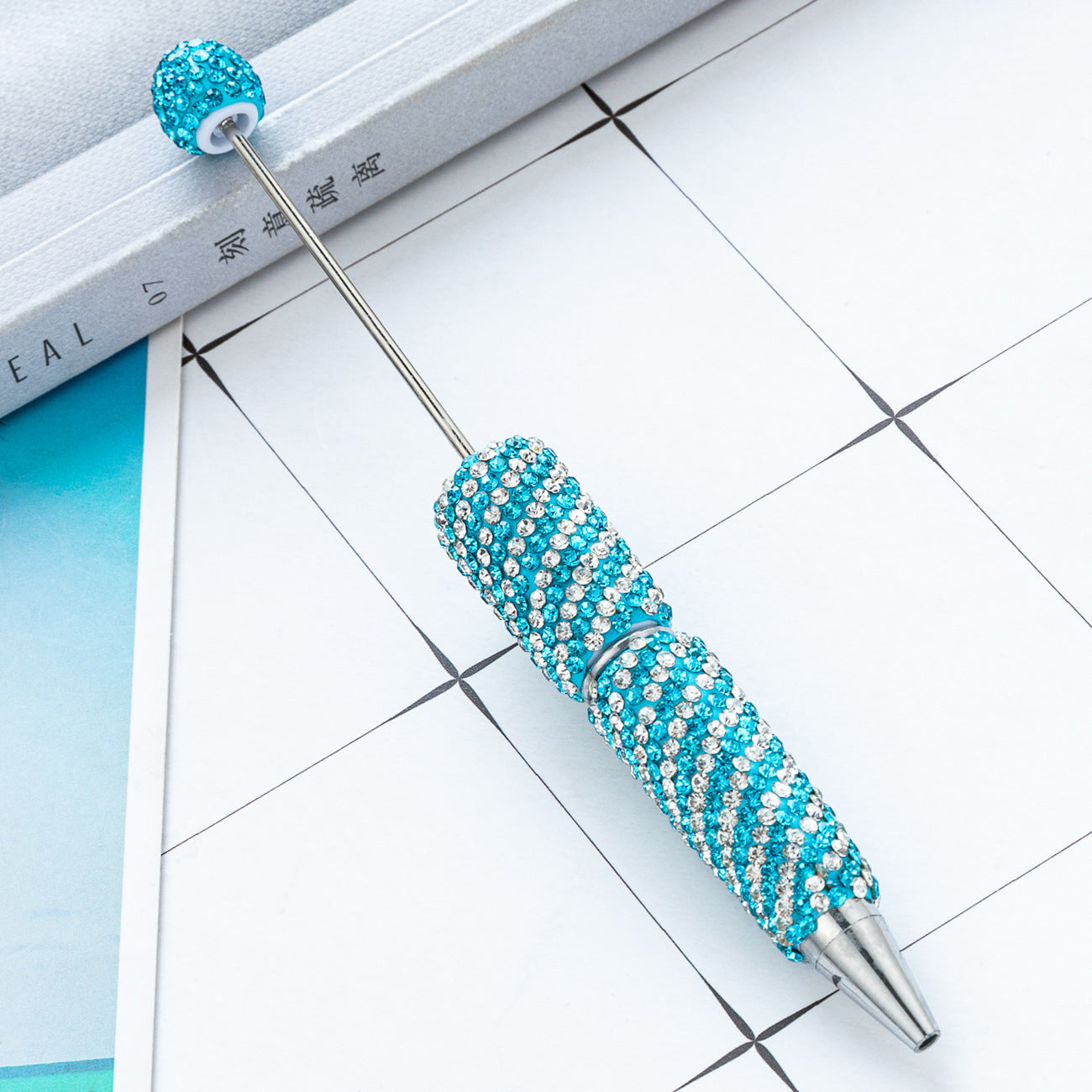 Creative DIY Striped Full-Rhinestone Beaded Ballpoint Pen, Multicolor Plastic Bead Pen, Handmade Rhinestone Bead Pen
