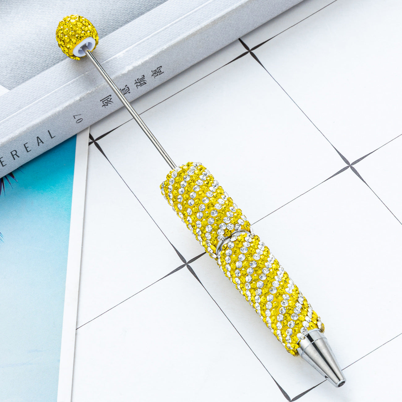 Creative DIY Striped Full-Rhinestone Beaded Ballpoint Pen, Multicolor Plastic Bead Pen, Handmade Rhinestone Bead Pen
