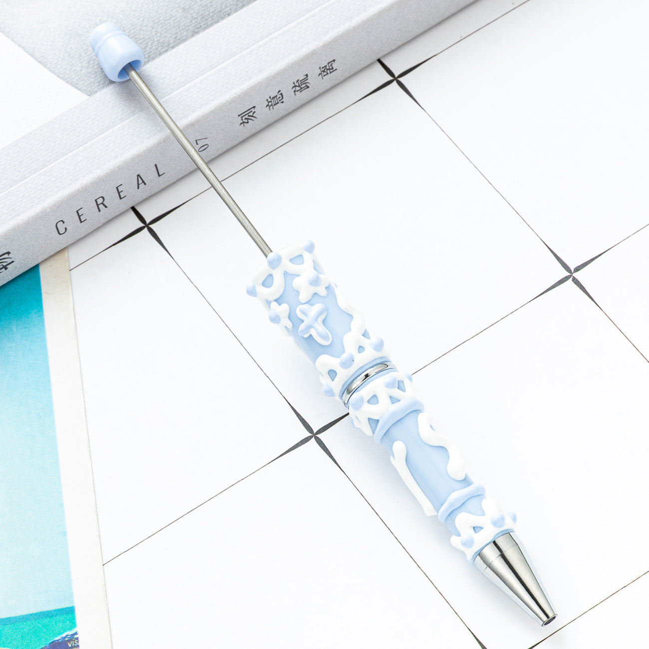 Cute DIY Beaded Ballpoint Pens with Creamy Hand-Drawn Design, Plastic Bead Pens for Girls and Craft Lovers