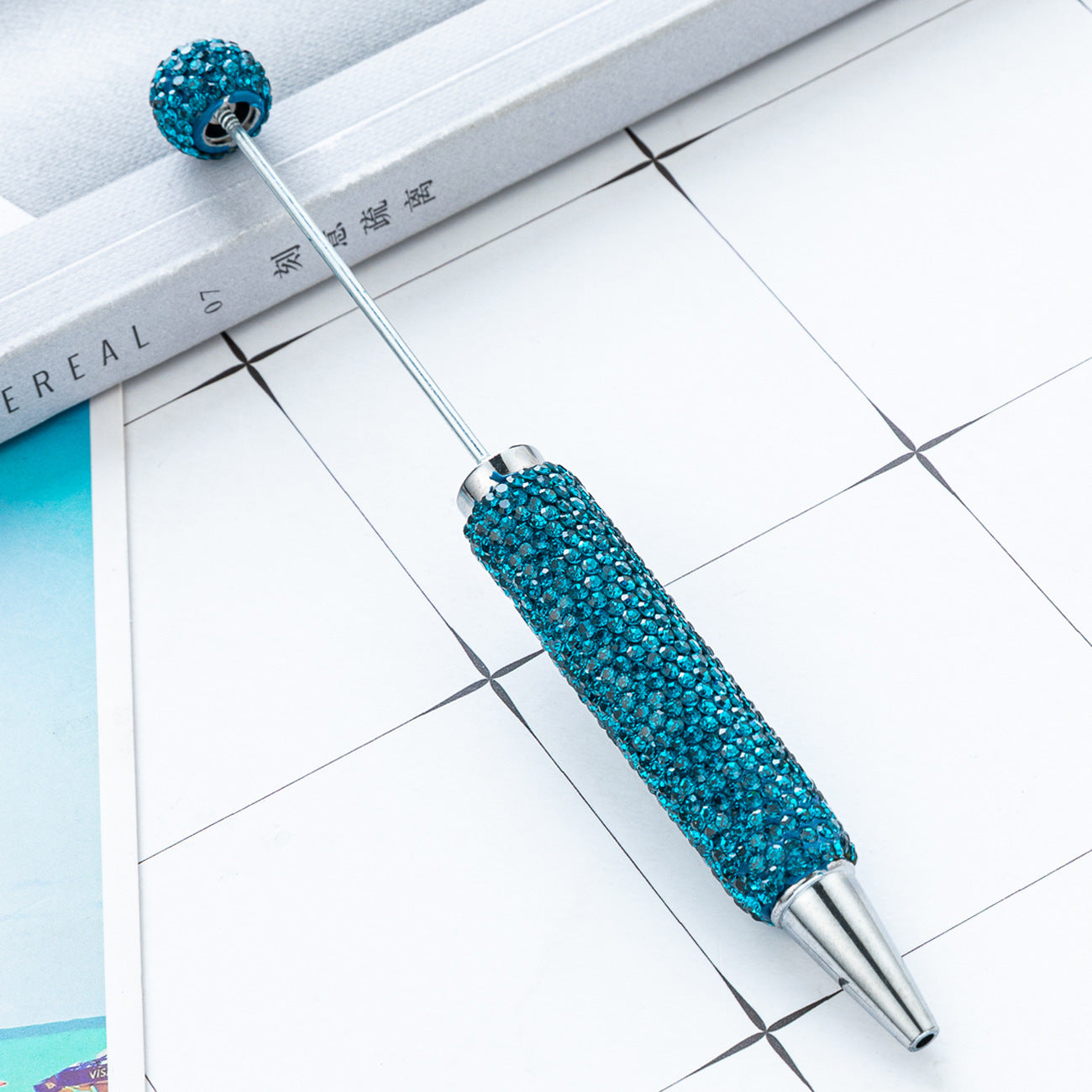 Creative DIY Full-Diamond Beaded Ballpoint Pen, Multicolor Plastic Beaded Pen, Handmade Diamond-Embedded Beaded Pen
