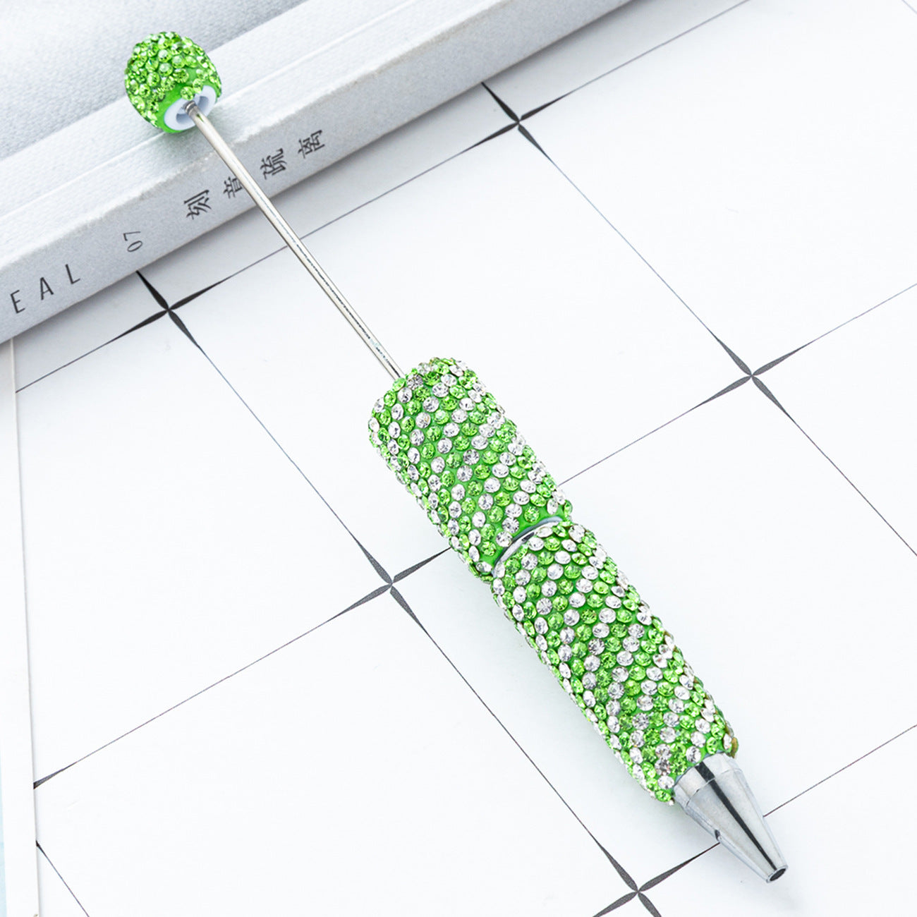 Creative DIY Striped Full-Rhinestone Beaded Ballpoint Pen, Multicolor Plastic Bead Pen, Handmade Rhinestone Bead Pen