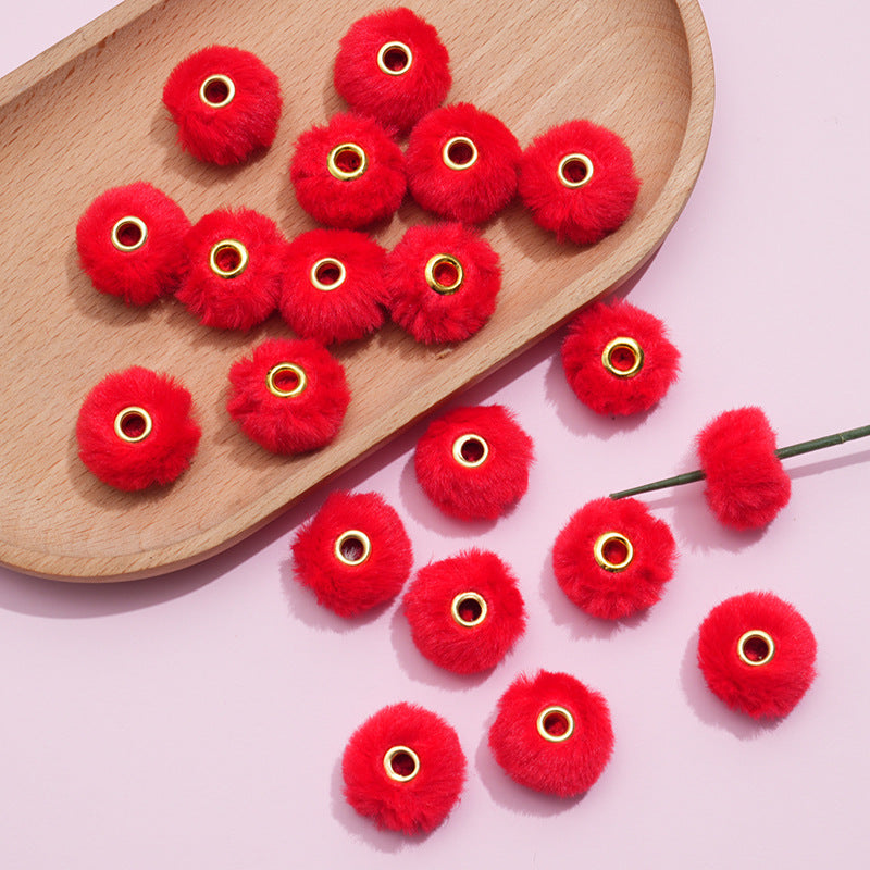 100PCS Fluffy Faux Fur Pom Poms Beads Mixed Color Soft Fuzzy Puff Spacer Beads for DIY Pens Jewelry Bracelet Garland Headband Keychain Handicrafts Craft Accessories Gift Supplies