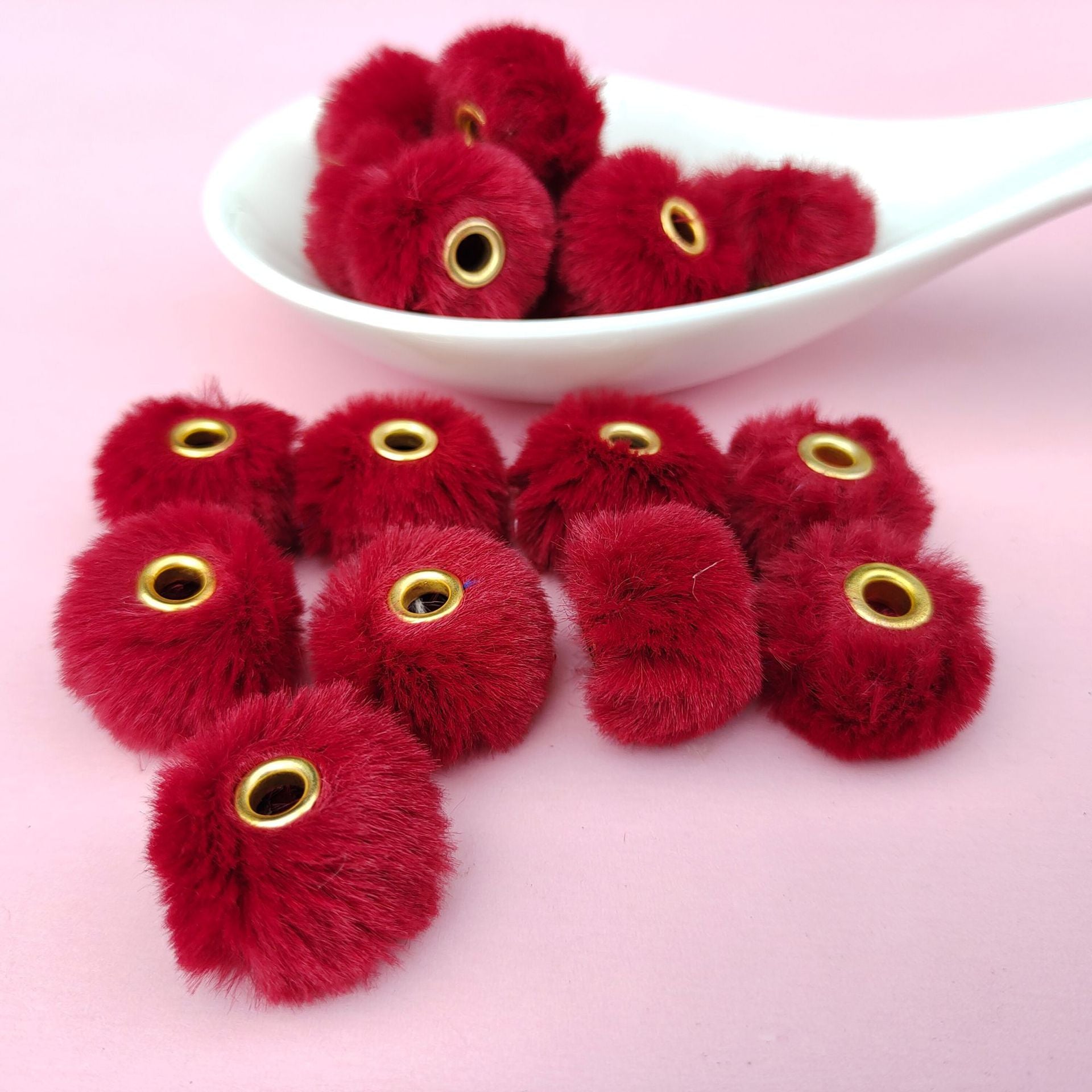 100PCS Fluffy Faux Fur Pom Poms Beads Mixed Color Soft Fuzzy Puff Spacer Beads for DIY Pens Jewelry Bracelet Garland Headband Keychain Handicrafts Craft Accessories Gift Supplies