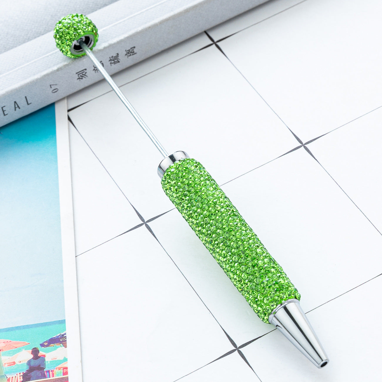 Creative DIY Full-Diamond Beaded Ballpoint Pen, Multicolor Plastic Beaded Pen, Handmade Diamond-Embedded Beaded Pen