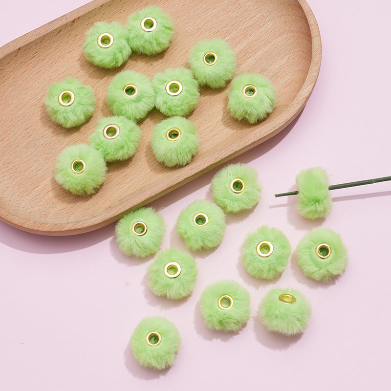 100PCS Fluffy Faux Fur Pom Poms Beads Mixed Color Soft Fuzzy Puff Spacer Beads for DIY Pens Jewelry Bracelet Garland Headband Keychain Handicrafts Craft Accessories Gift Supplies
