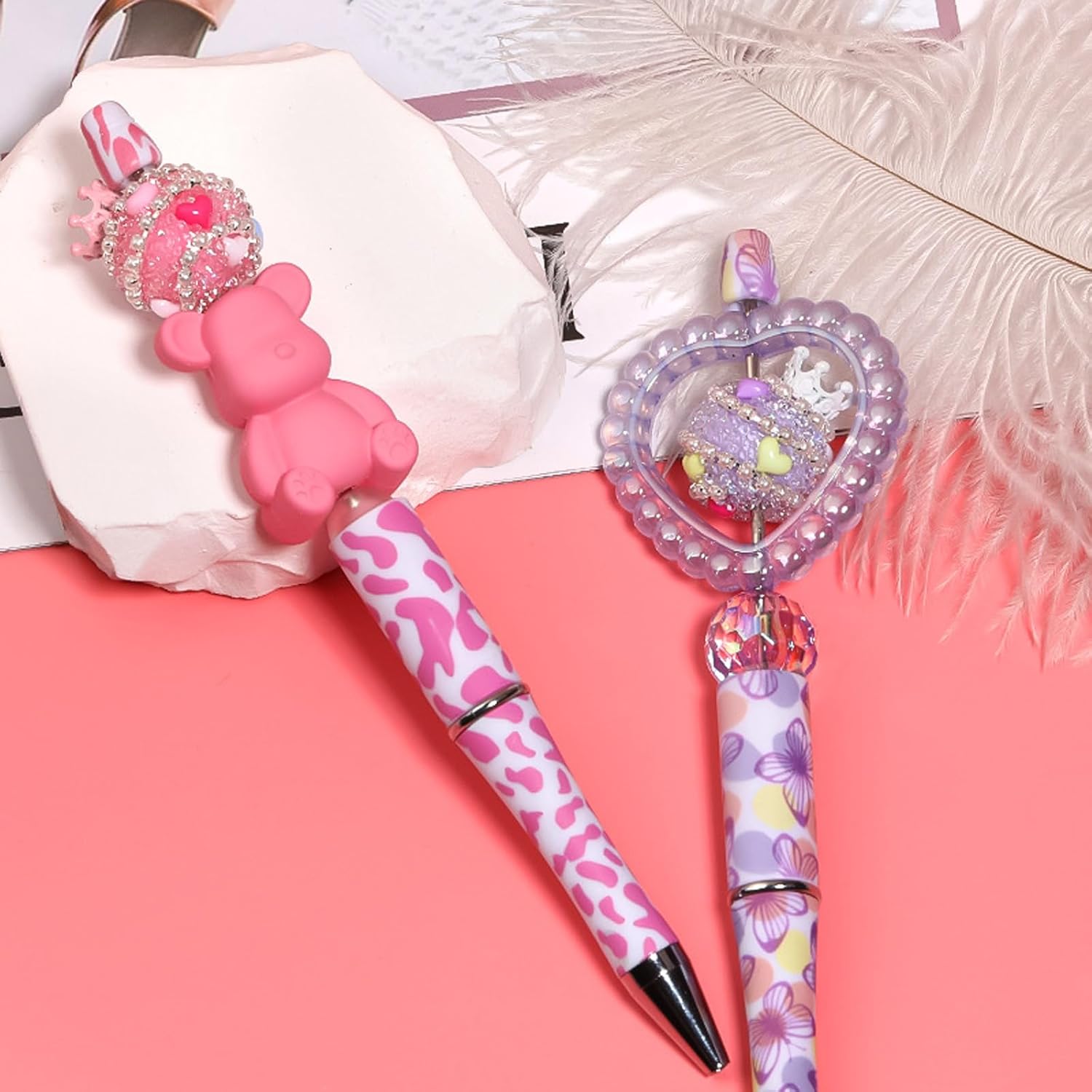 Rhinestone Focal Beads for Pens, 24 * 19MM Mixd Color Crystal Crown Round Shape Diamond Chunky Glitter Beads for Keychain Beadable Pen Jewelry Brcelets Making, Pet Necklace Accessories