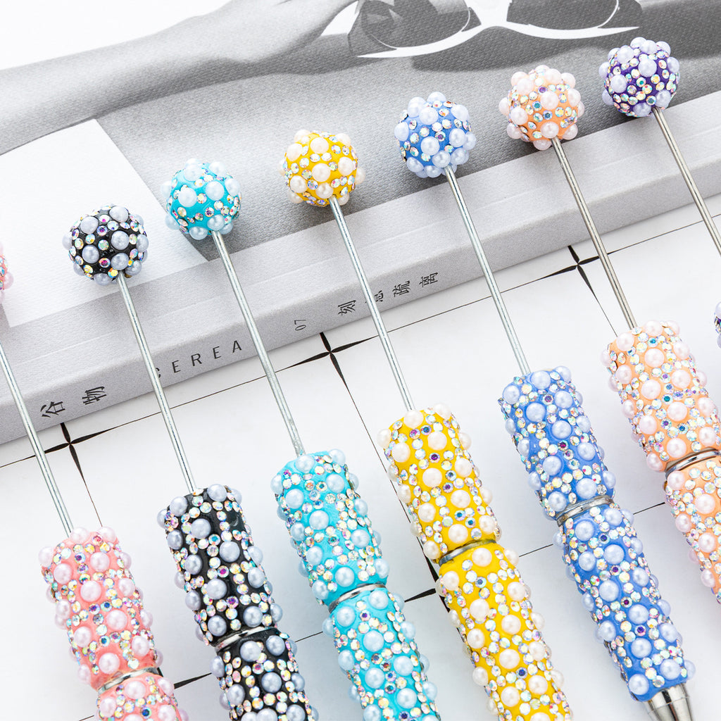 DIY Pearl Beaded Ballpoint Pens, Handmade Rhinestone Bead Pens with Colorful Spinning Beads for Girls and Craft Lovers