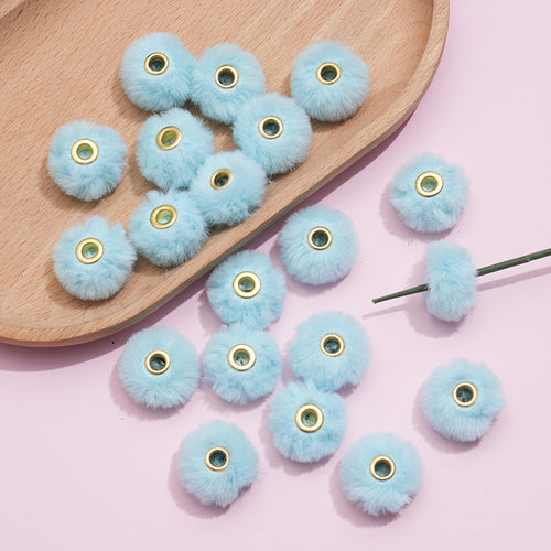 100PCS Fluffy Faux Fur Pom Poms Beads Mixed Color Soft Fuzzy Puff Spacer Beads for DIY Pens Jewelry Bracelet Garland Headband Keychain Handicrafts Craft Accessories Gift Supplies