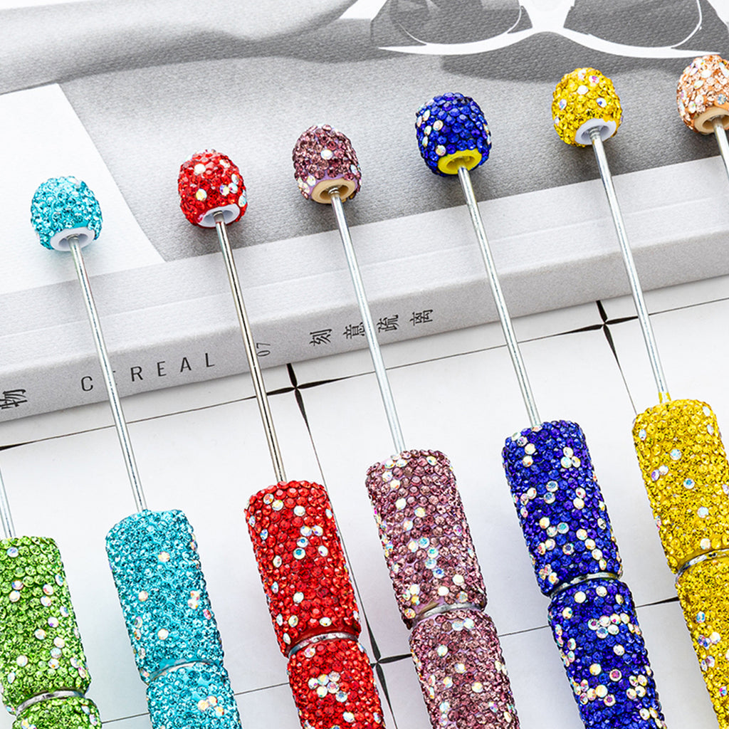 Colorful DIY Rhinestone Beaded Ballpoint Pens, Handmade Sparkly Plastic Bead Pens for Girls and Craft Projects