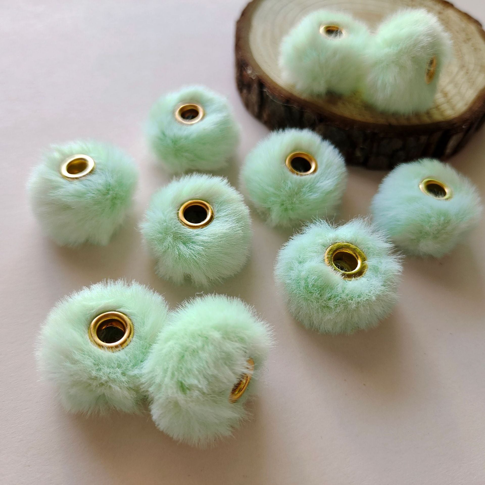 100PCS Fluffy Faux Fur Pom Poms Beads Mixed Color Soft Fuzzy Puff Spacer Beads for DIY Pens Jewelry Bracelet Garland Headband Keychain Handicrafts Craft Accessories Gift Supplies