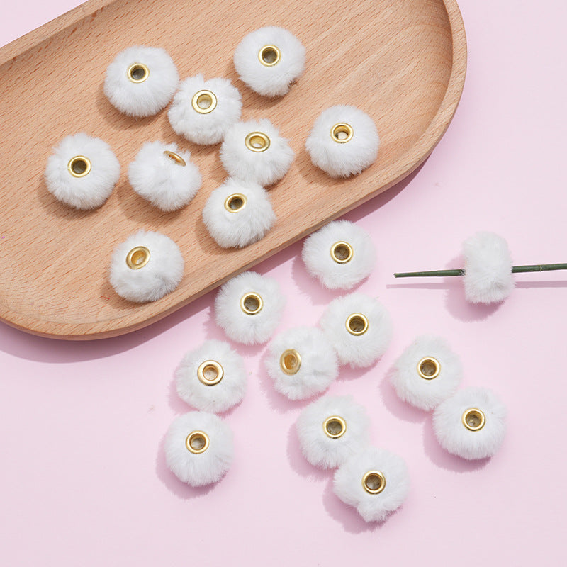 100PCS Fluffy Faux Fur Pom Poms Beads Mixed Color Soft Fuzzy Puff Spacer Beads for DIY Pens Jewelry Bracelet Garland Headband Keychain Handicrafts Craft Accessories Gift Supplies