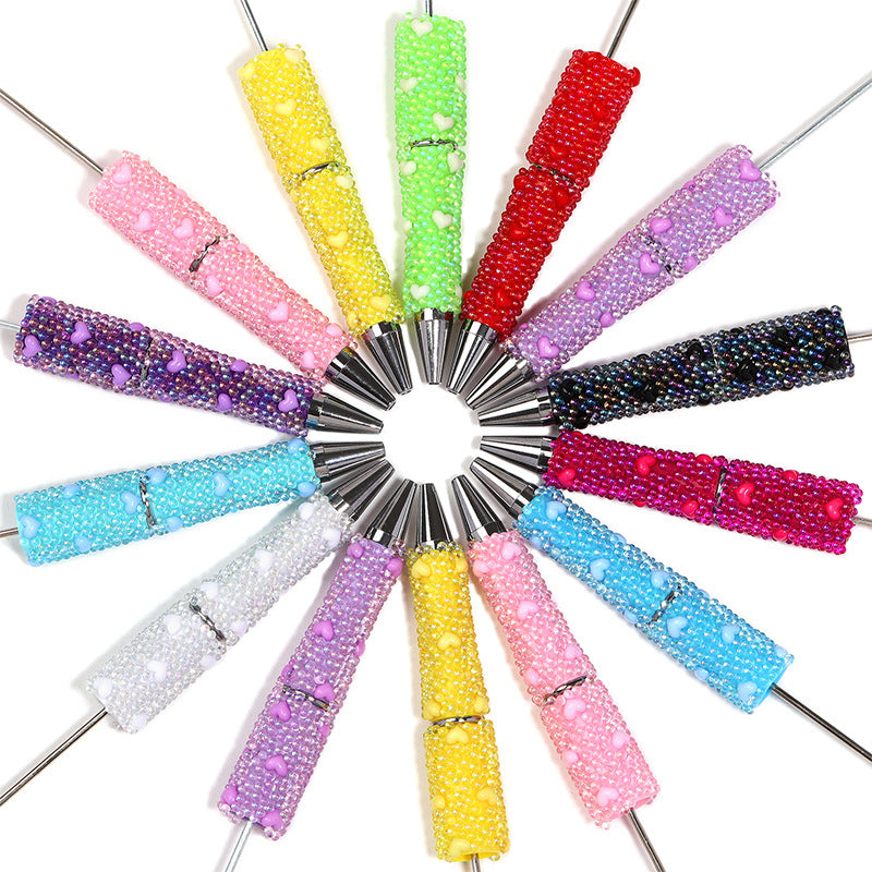 Cute Heart Bubble Beaded Ballpoint Pens, Sparkly Rhinestone Bead Pens with Fashionable DIY Beads for Girls and Craft Lovers
