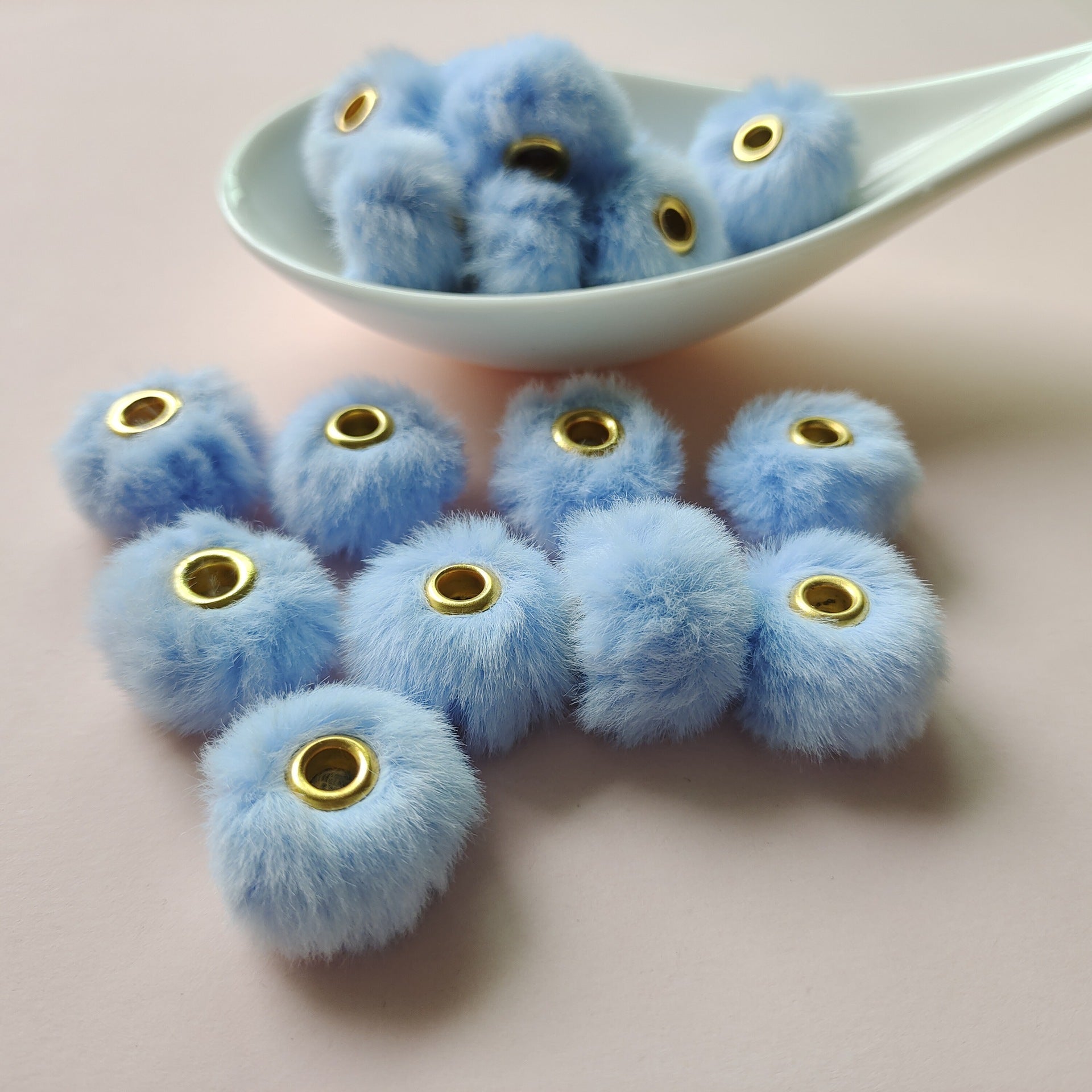 100PCS Fluffy Faux Fur Pom Poms Beads Mixed Color Soft Fuzzy Puff Spacer Beads for DIY Pens Jewelry Bracelet Garland Headband Keychain Handicrafts Craft Accessories Gift Supplies
